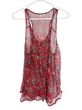 JACK WILLS Silk-like Top Size 8 Red Sheer Viscose India Art Print Floral